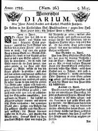 Titelseite der Ausgabe Nr. 36, 5. Mai 1725