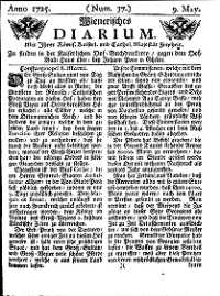 Titelseite der Ausgabe Nr. 37, 9. Mai 1725