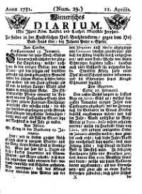 Titelseite der Ausgabe Nr. 29, 11. April 1731